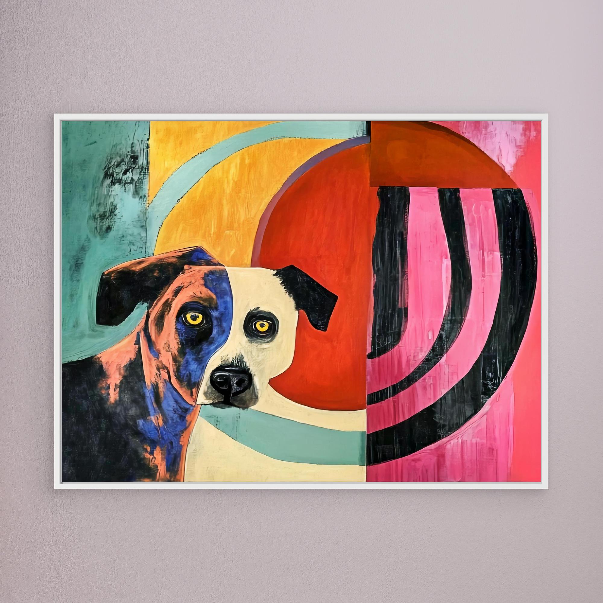 Canvas Print : Vivid Canine Expression - Abstract Dog Painting on Canvas modern abstract canvas wall art by Rossetti Art – luxury interior design artwork for living room, bedroom, office – Abstract animal decor Contemporary animal art dog portrait pop art