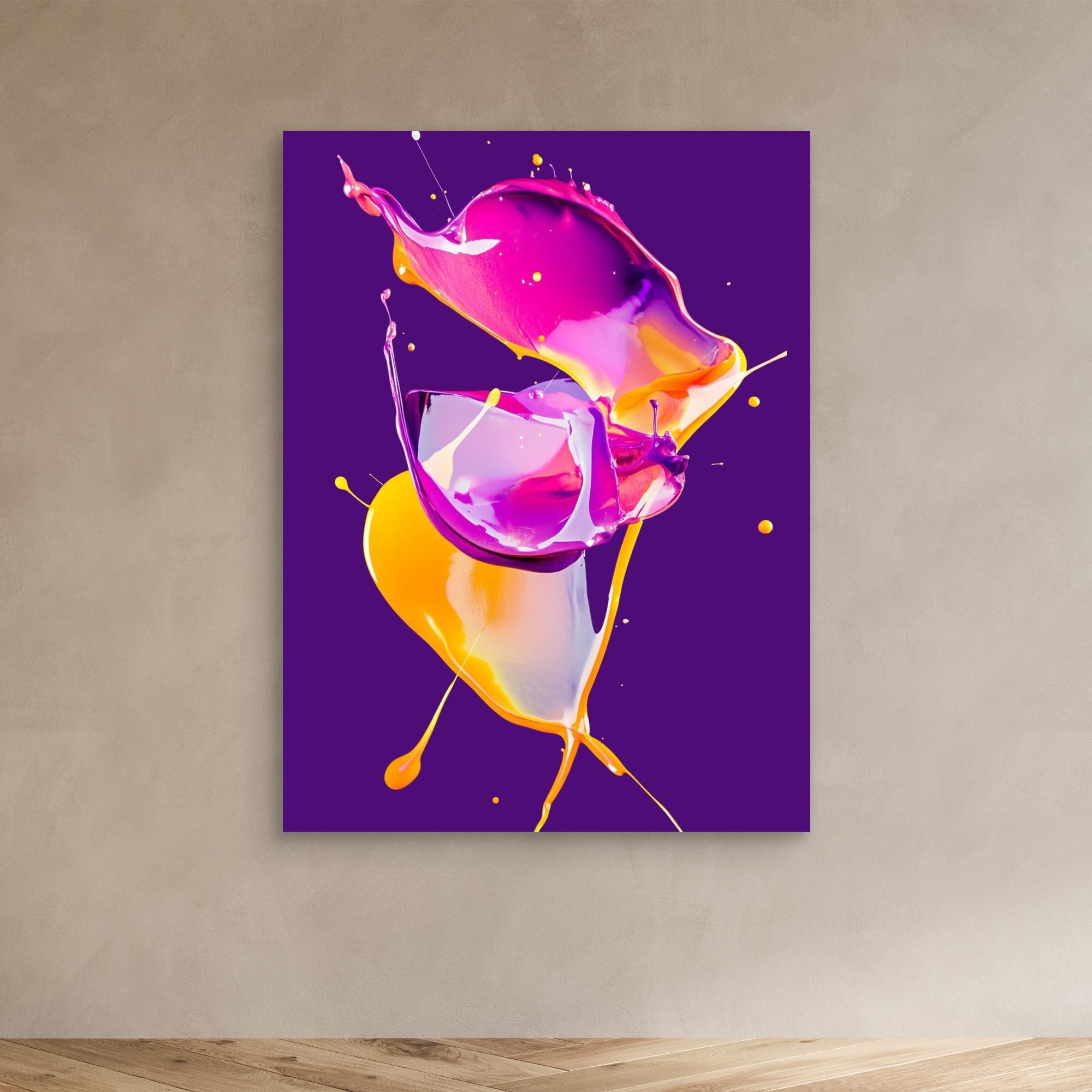 Canvas Print: "Vivid Fusion Flow" - Abstract Paint Splash Art modern abstract canvas wall art by Rossetti Art – luxury interior design artwork for living room, bedroom, office – Canvas