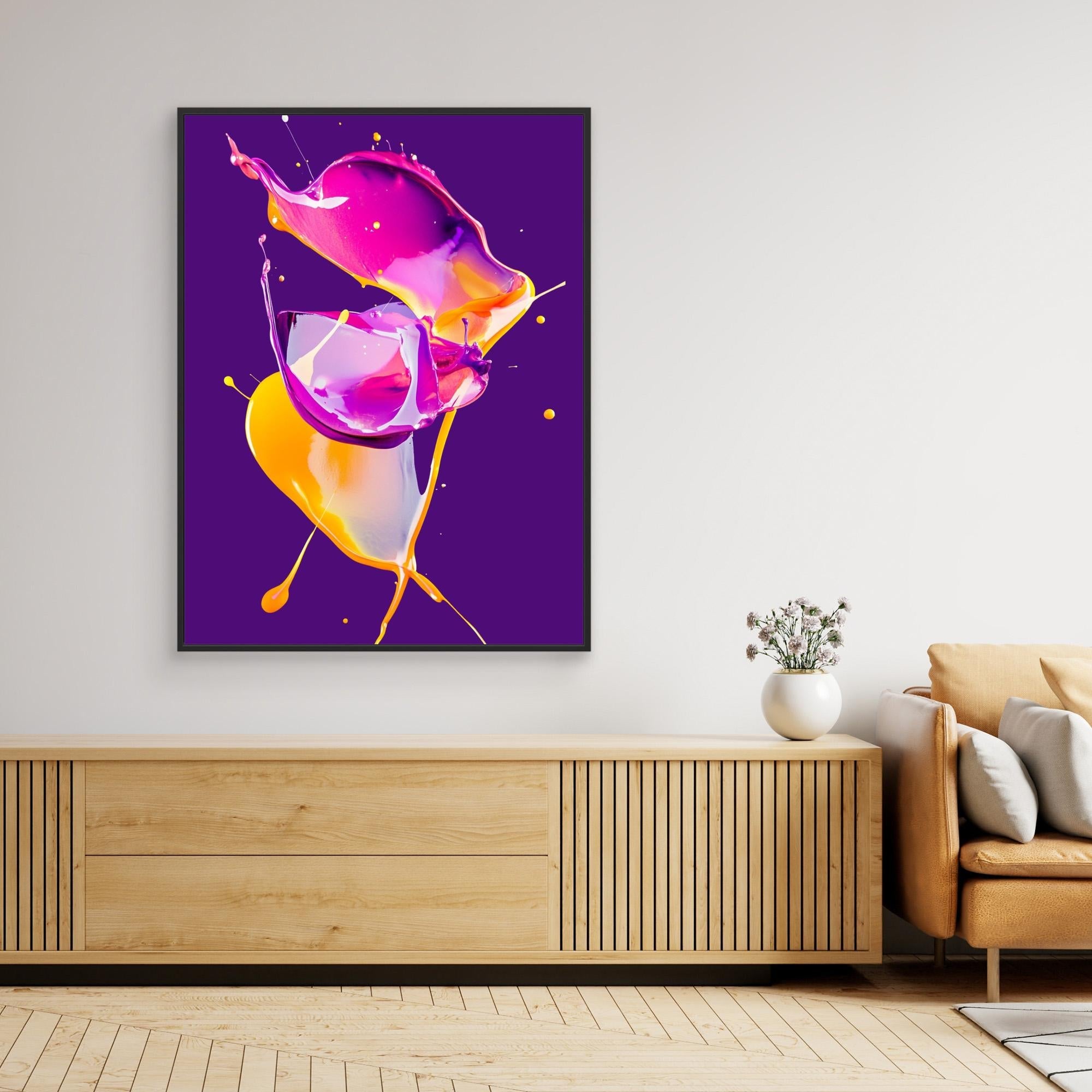 Canvas Print: "Vivid Fusion Flow" - Abstract Paint Splash Art modern abstract canvas wall art by Rossetti Art – luxury interior design artwork for living room, bedroom, office – Canvas
