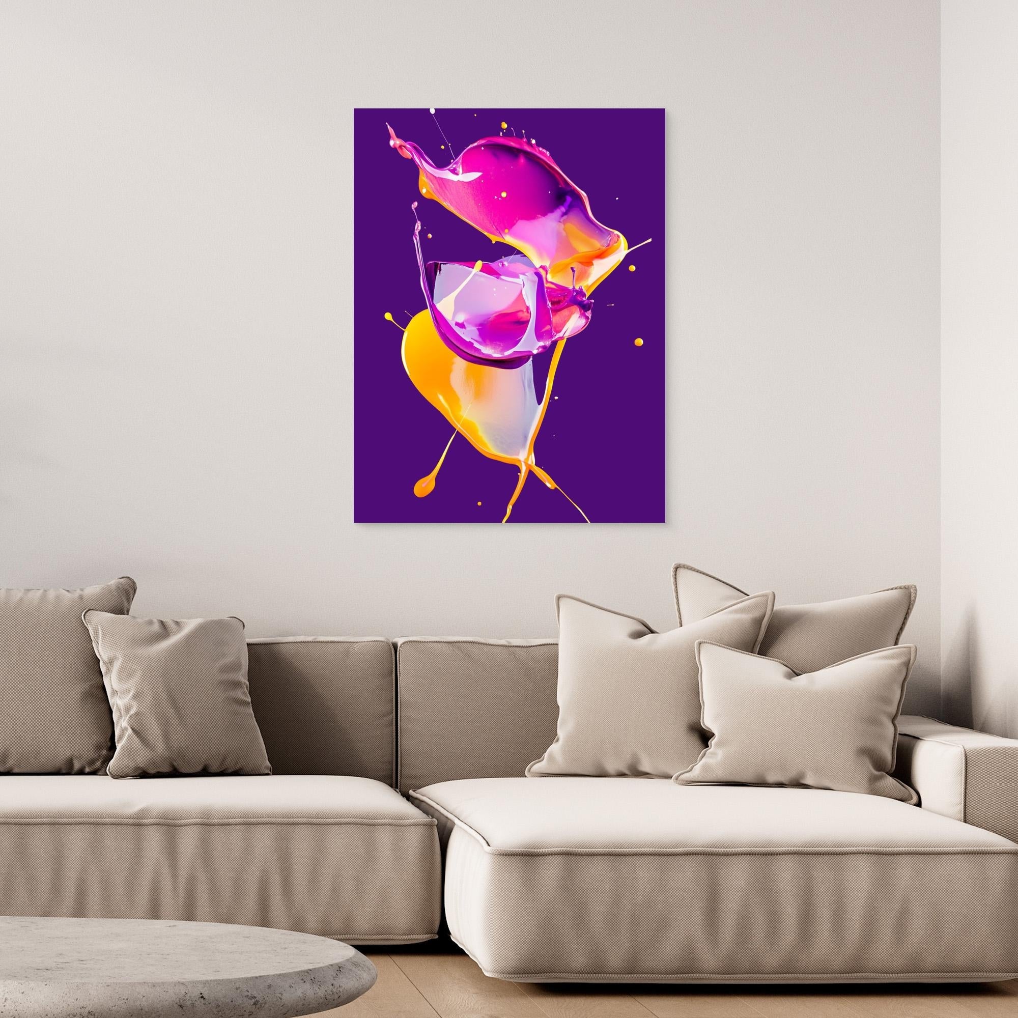 Canvas Print: "Vivid Fusion Flow" - Abstract Paint Splash Art modern abstract canvas wall art by Rossetti Art – luxury interior design artwork for living room, bedroom, office – Canvas