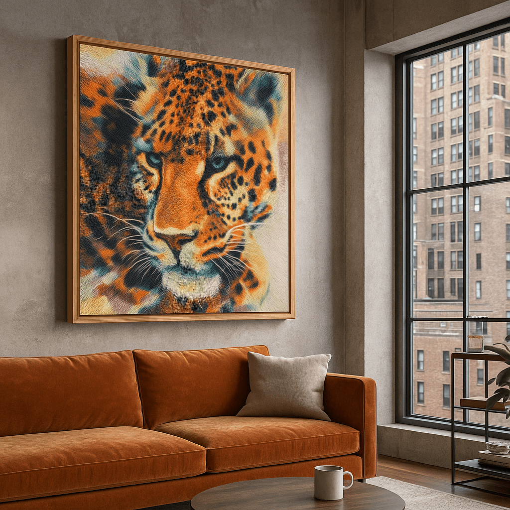Canvas Print: Vivid Majesty - Modern Leopard Canvas Print modern abstract canvas wall art by Rossetti Art – luxury interior design artwork for living room, bedroom, office – abstract wall art canvas print art Chiara Rossetti