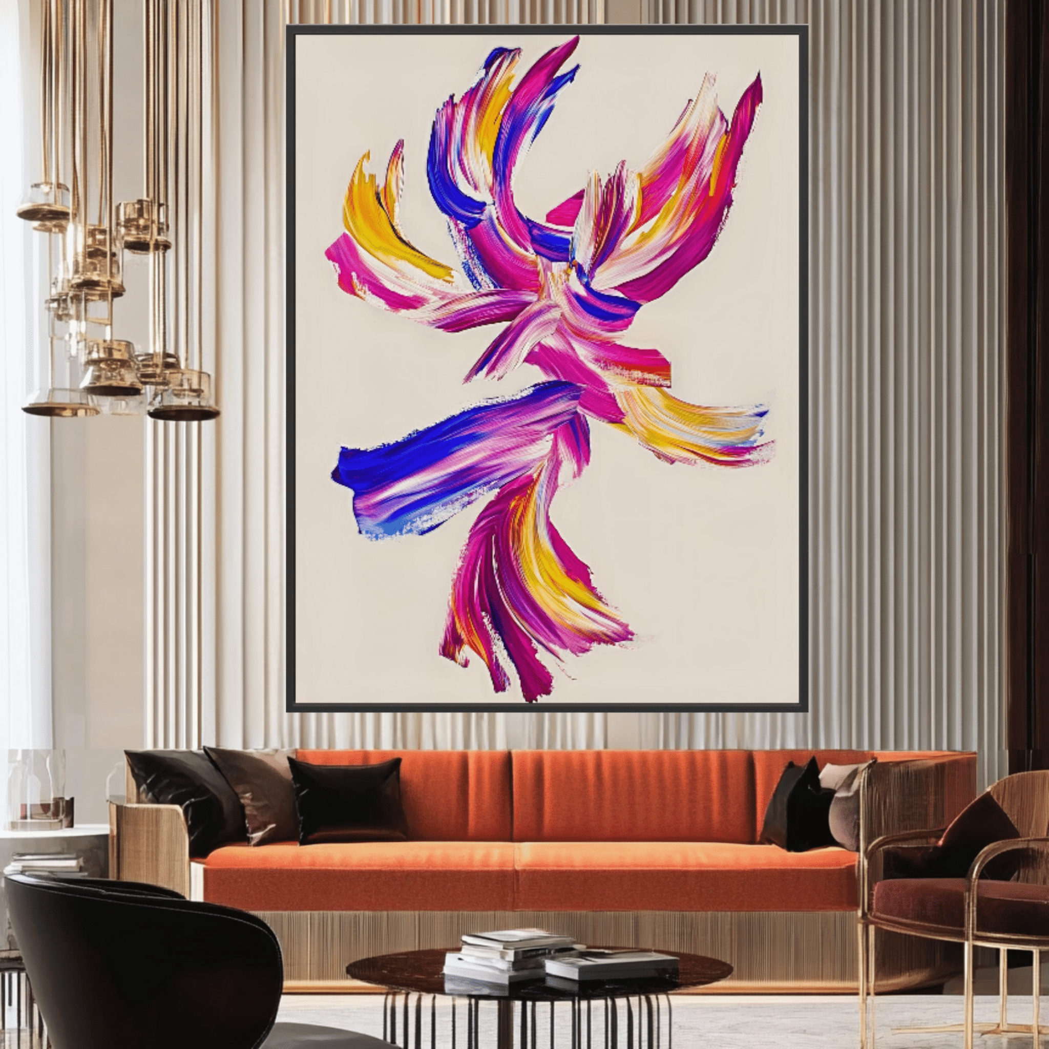 Canvas Print: "Vivid Motion" - Abstract Brushstroke Wall Art modern abstract canvas wall art by Rossetti Art – luxury interior design artwork for living room, bedroom, office – Contemporary Art for Sale contemporary art piece Contemporary art print