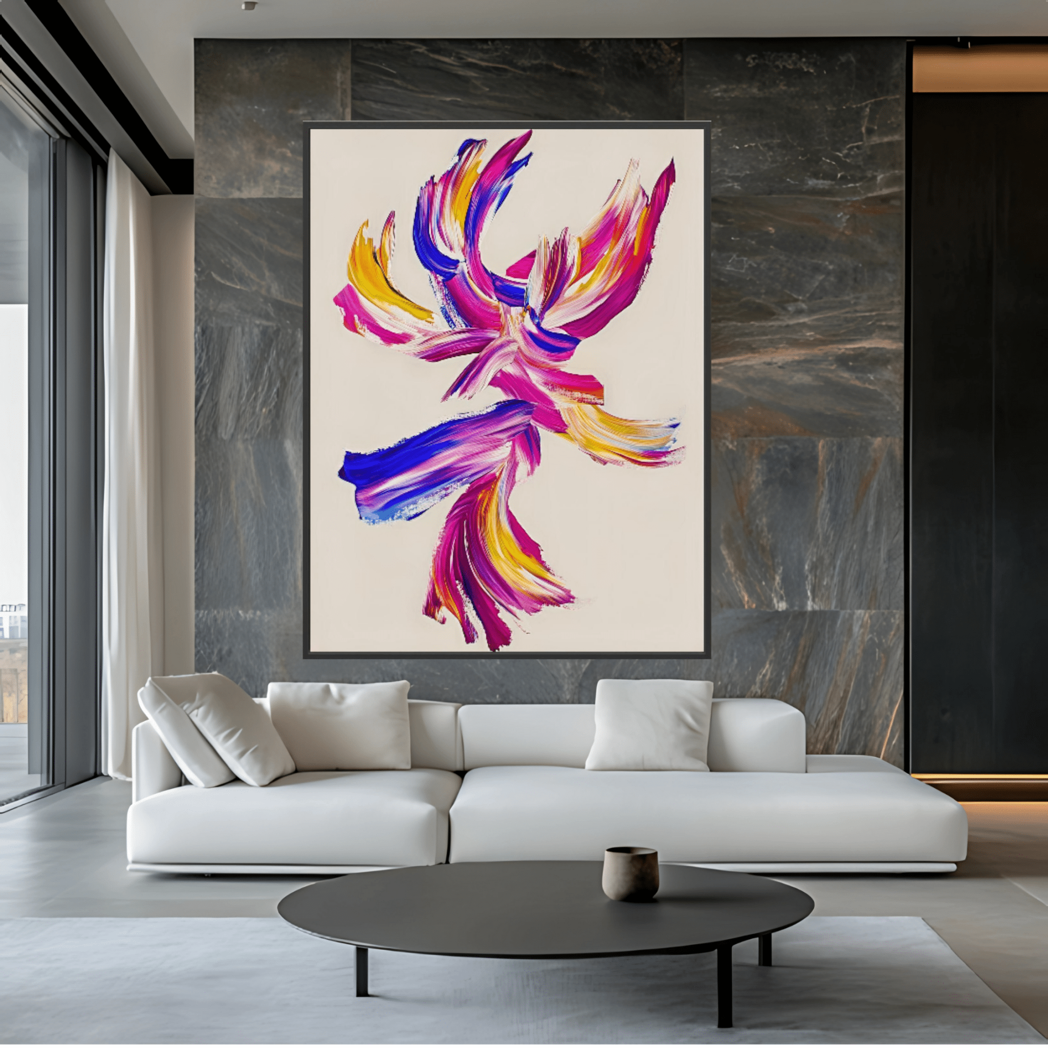 Canvas Print: "Vivid Motion" - Abstract Brushstroke Wall Art modern abstract canvas wall art by Rossetti Art – luxury interior design artwork for living room, bedroom, office – Contemporary Art for Sale contemporary art piece Contemporary art print