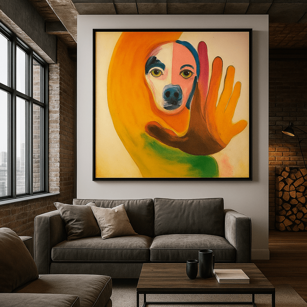 Canvas Print: "Vivid Reflection - Abstract Dog Portrait Art" modern abstract canvas wall art by Rossetti Art – luxury interior design artwork for living room, bedroom, office – Abstract Dog Canvas Bold Animal Art Pet Portrait Wall Art