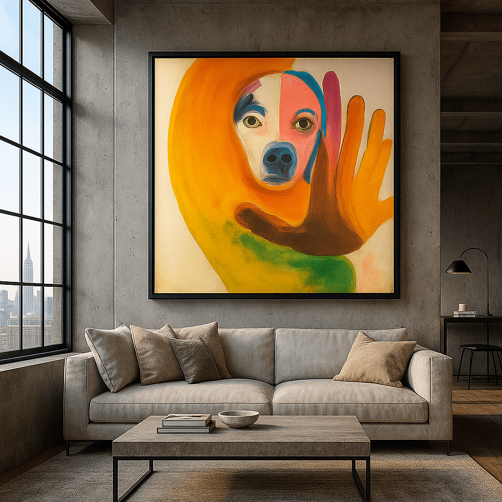 Canvas Print: "Vivid Reflection - Abstract Dog Portrait Art" modern abstract canvas wall art by Rossetti Art – luxury interior design artwork for living room, bedroom, office – Abstract Dog Canvas Bold Animal Art Pet Portrait Wall Art