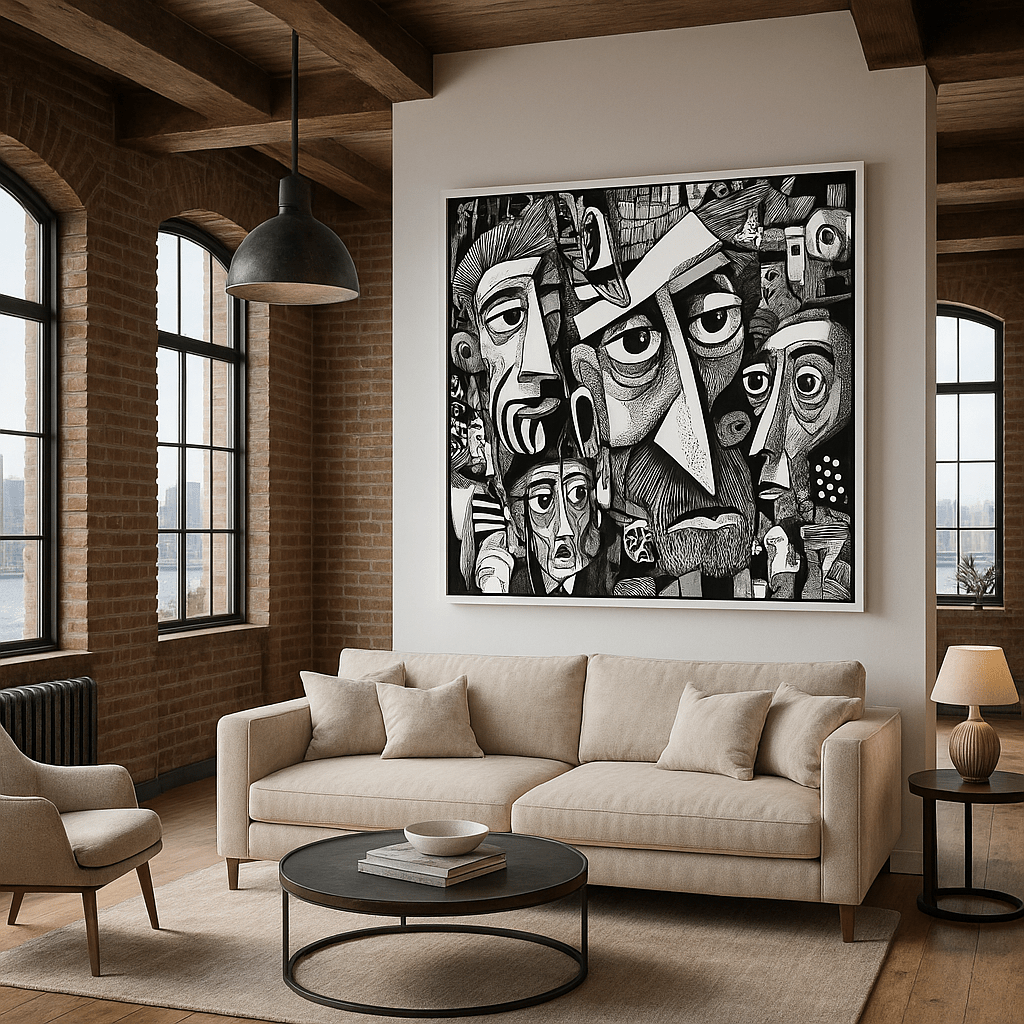 Canvas Print : "Voices of Faces" - Black & White Art Print modern abstract canvas wall art by Rossetti Art – luxury interior design artwork for living room, bedroom, office – contemporary art piece Contemporary Canvas Art Contemporary canvas print