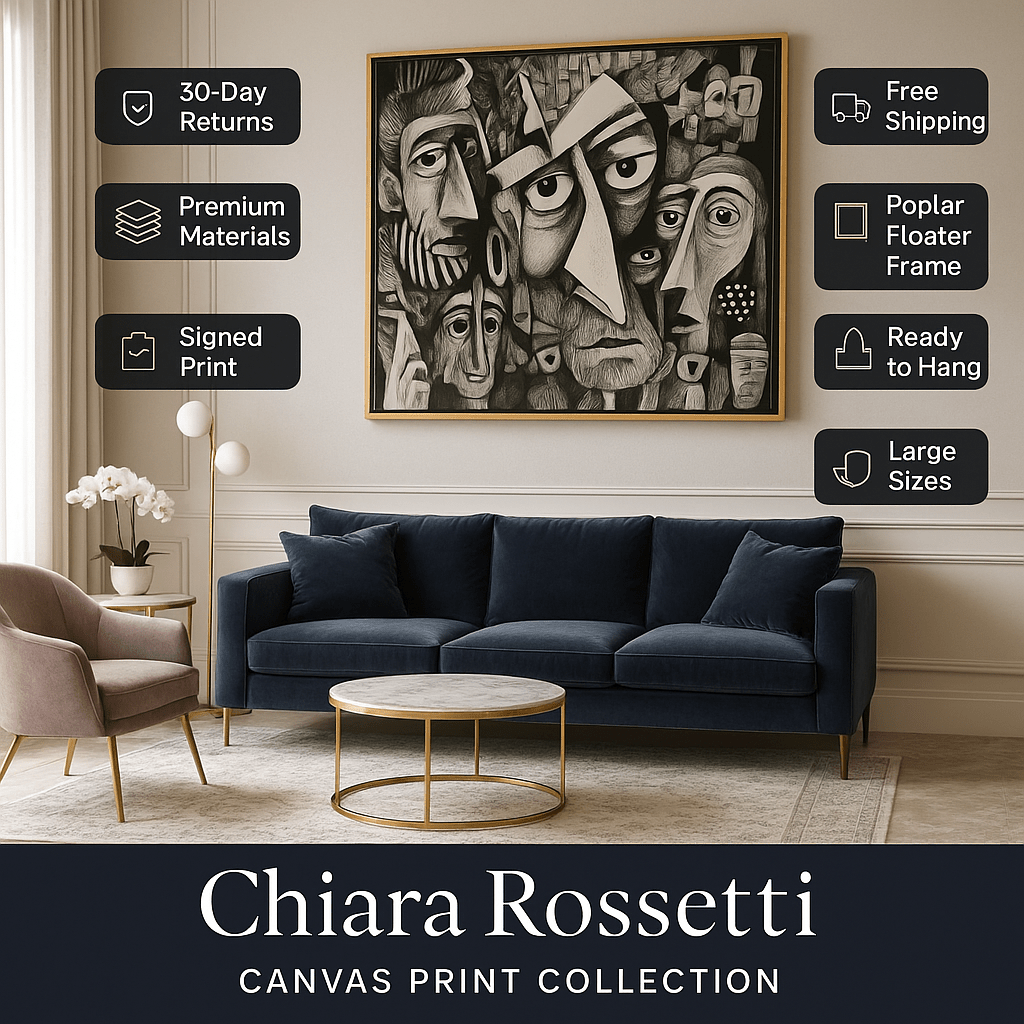 Canvas Print : "Voices of Faces" - Black & White Art Print modern abstract canvas wall art by Rossetti Art – luxury interior design artwork for living room, bedroom, office – contemporary art piece Contemporary Canvas Art Contemporary canvas print