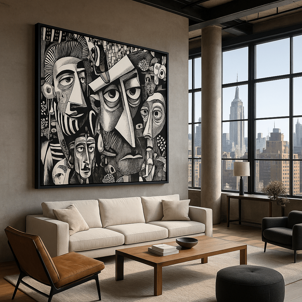 Canvas Print : "Voices of Faces" - Black & White Art Print modern abstract canvas wall art by Rossetti Art – luxury interior design artwork for living room, bedroom, office – contemporary art piece Contemporary Canvas Art Contemporary canvas print