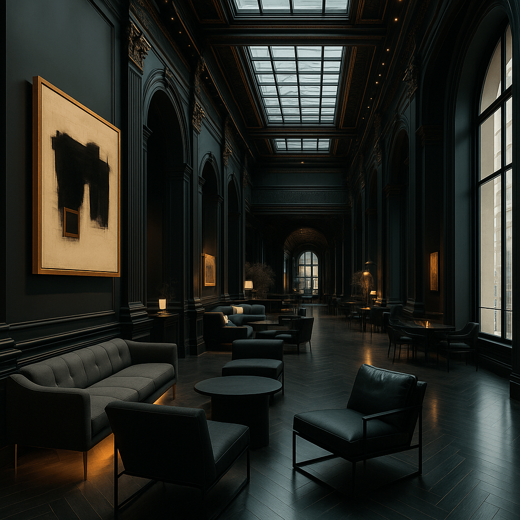 Canvas Print: Void & Violet – Minimalist Abstract Geometric Art modern abstract canvas wall art by Rossetti Art – luxury interior design artwork for living room, bedroom, office – Black and Violet Art Brutalist Art Style Contemporary Minimalism