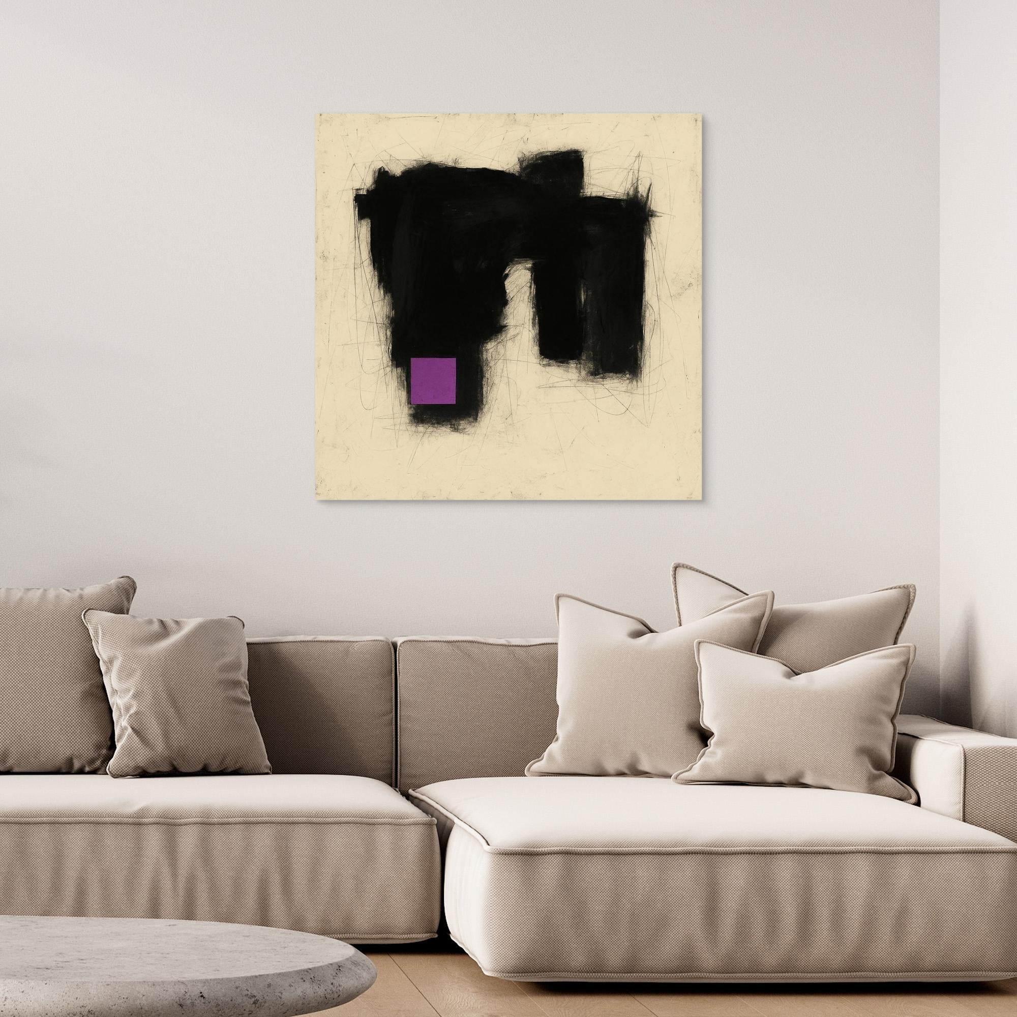 Canvas Print: Void & Violet – Minimalist Abstract Geometric Art modern abstract canvas wall art by Rossetti Art – luxury interior design artwork for living room, bedroom, office – Black and Violet Art Brutalist Art Style Contemporary Minimalism