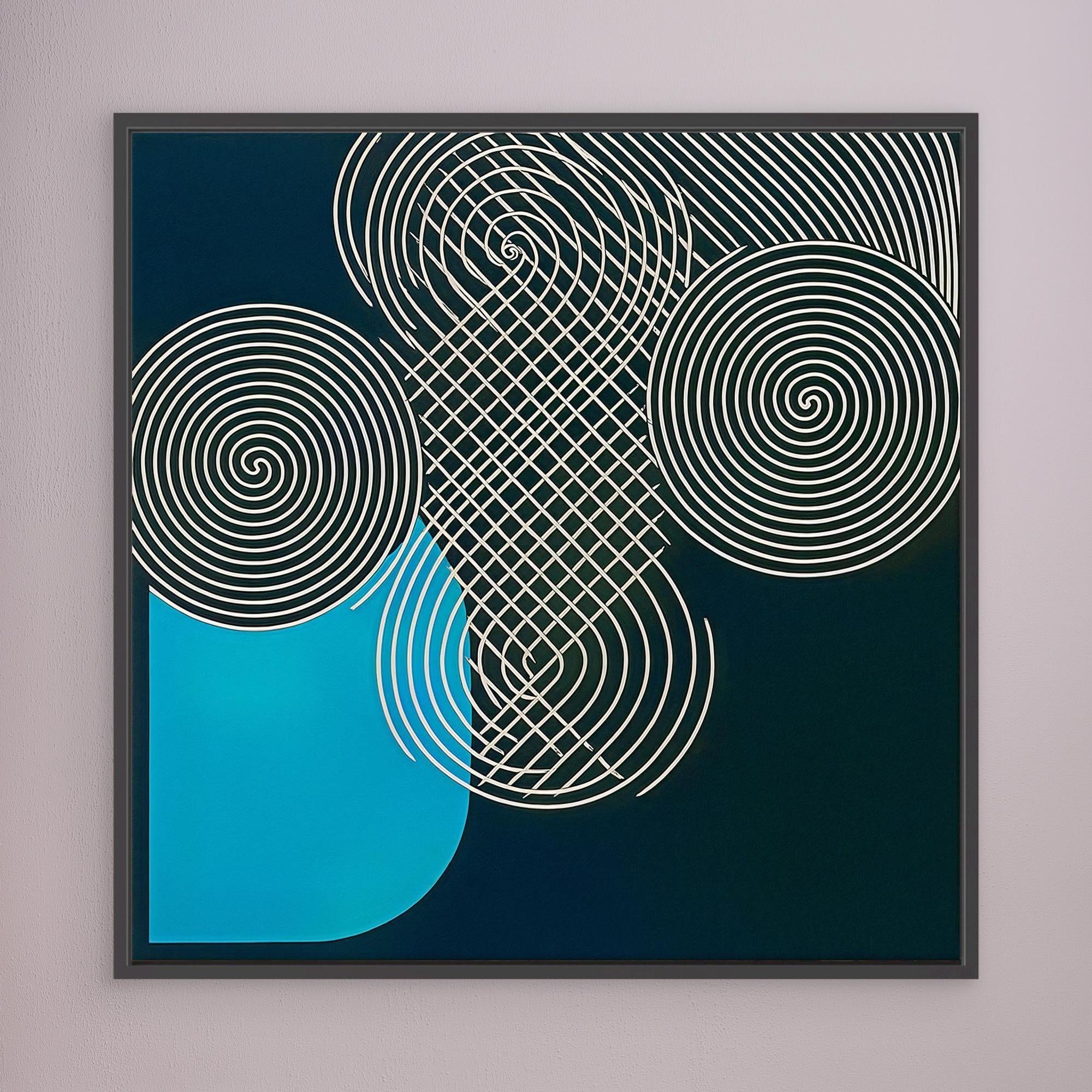 Canvas Print: "Vortex Blueprint" – Abstract Spiral Art modern abstract canvas wall art by Rossetti Art – luxury interior design artwork for living room, bedroom, office – Abstract Canvas Print Cyan Wall Art Modern Geometric Art