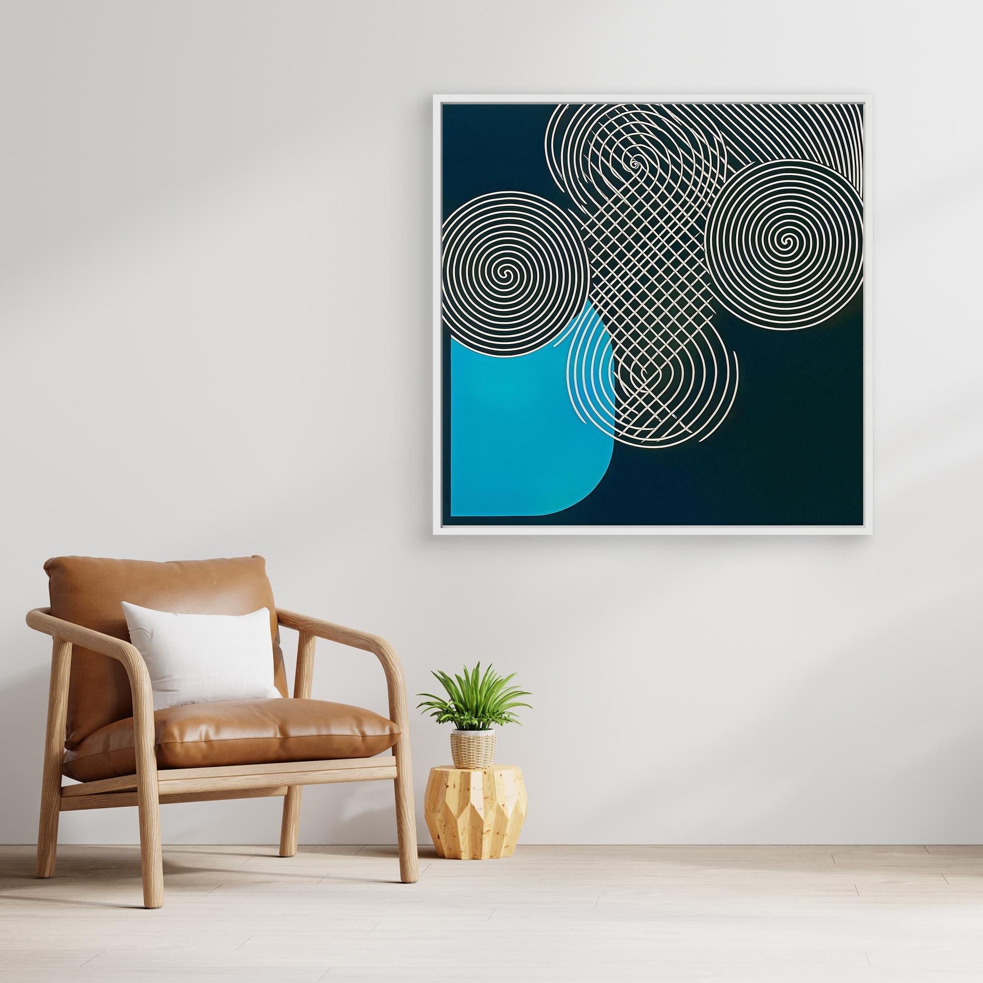 Canvas Print: "Vortex Blueprint" – Abstract Spiral Art modern abstract canvas wall art by Rossetti Art – luxury interior design artwork for living room, bedroom, office – Abstract Canvas Print Cyan Wall Art Modern Geometric Art