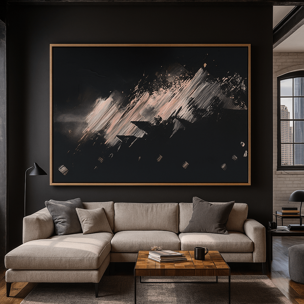 Canvas Print : Wabi Sabi Grace - Abstract Minimalist Canvas Print in Soft Blush and Charcoal modern abstract canvas wall art by Rossetti Art – luxury interior design artwork for living room, bedroom, office – horizontal art print horizontal canvas print horizontal canvas prints