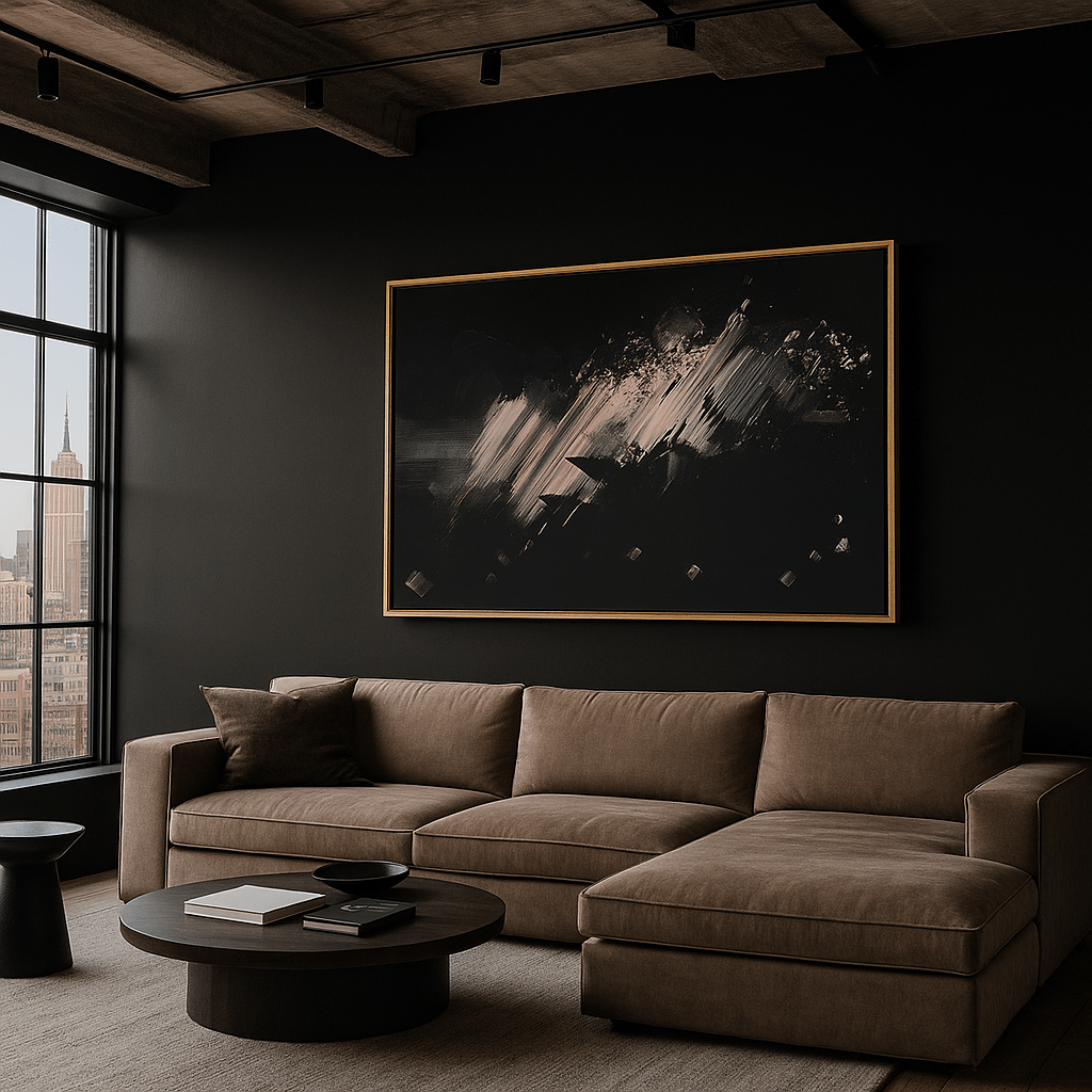 Canvas Print : Wabi Sabi Grace - Abstract Minimalist Canvas Print in Soft Blush and Charcoal modern abstract canvas wall art by Rossetti Art – luxury interior design artwork for living room, bedroom, office – horizontal art print horizontal canvas print horizontal canvas prints