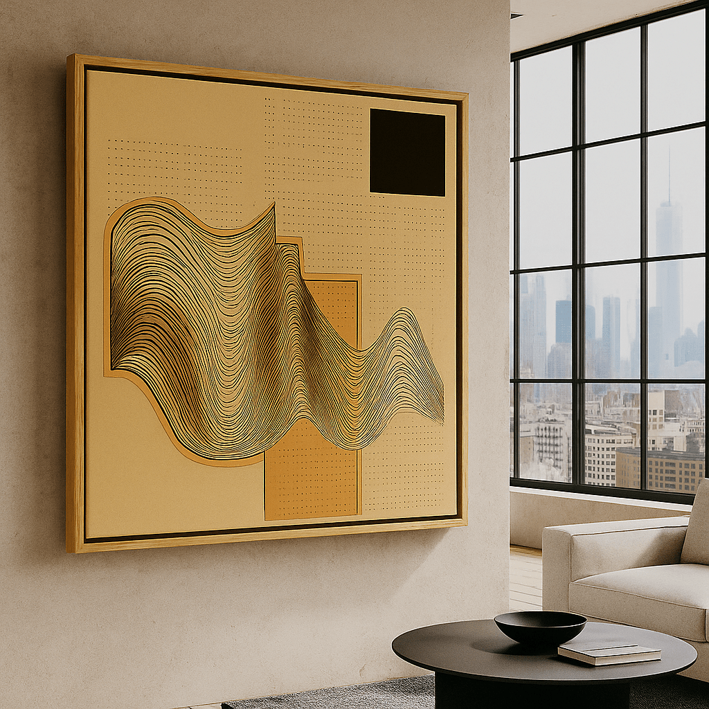 Canvas Print: Waves Meet Grid – Abstract Line Art Canvas for Modern Interiors modern abstract canvas wall art by Rossetti Art – luxury interior design artwork for living room, bedroom, office – abstract wall art bold geometric art contemporary wall design