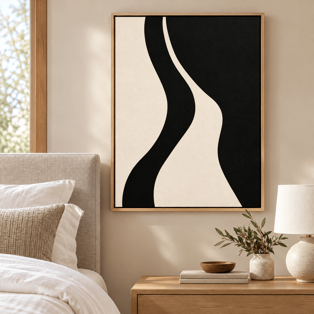 Wavy Wall Art – Slow River S-curve canvas print in a bedroom by Rossetti Art