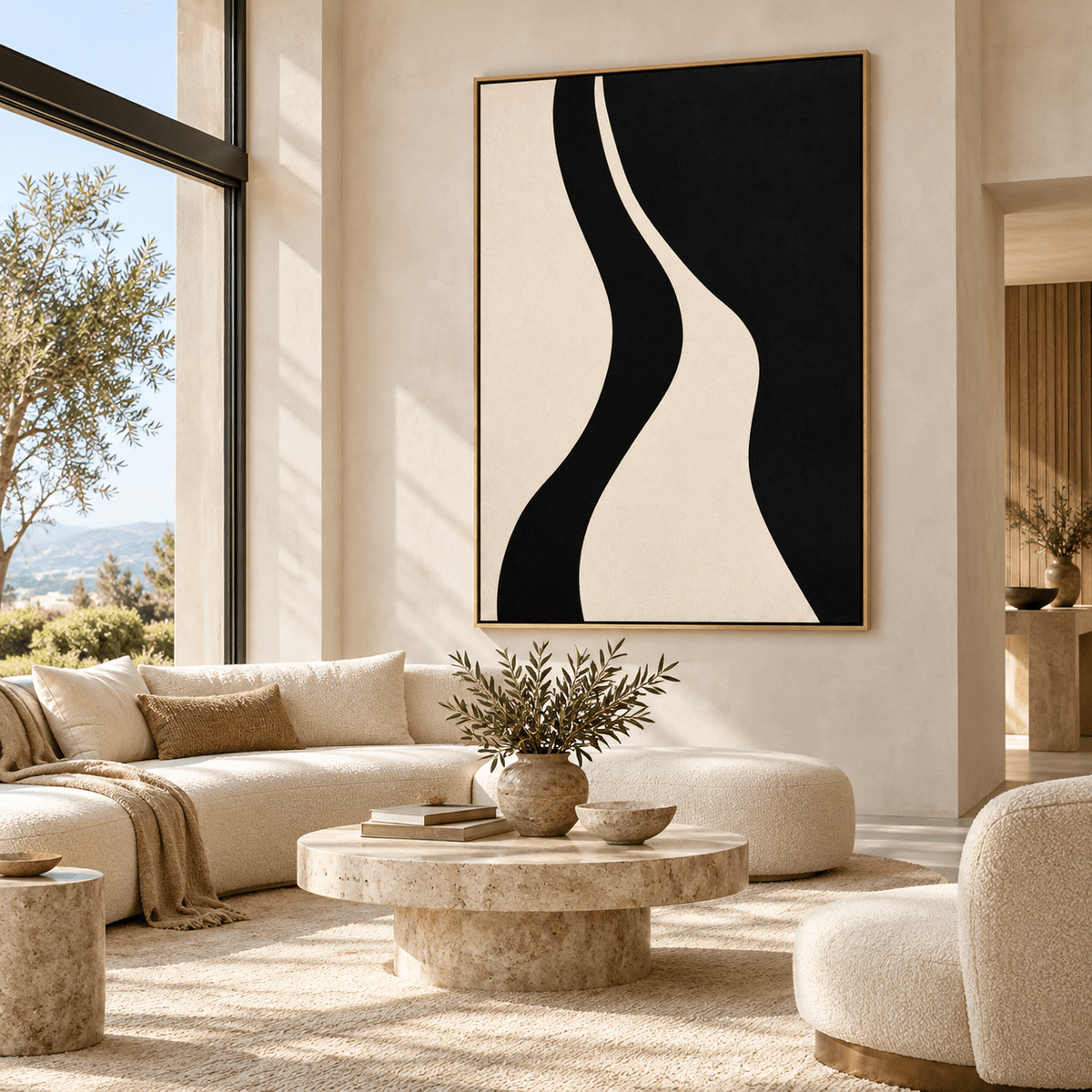 Wavy Wall Art – Slow River ivory and black canvas print by Rossetti Art