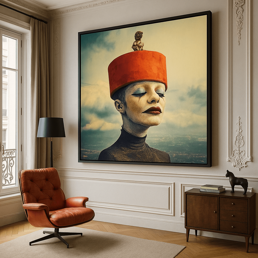 Canvas Print : Whimsical Majesty - Surreal Portrait Canvas Wall Art modern abstract canvas wall art by Rossetti Art – luxury interior design artwork for living room, bedroom, office – Surreal Portrait Canvas Whimsical Majesty whimsical wall art prints