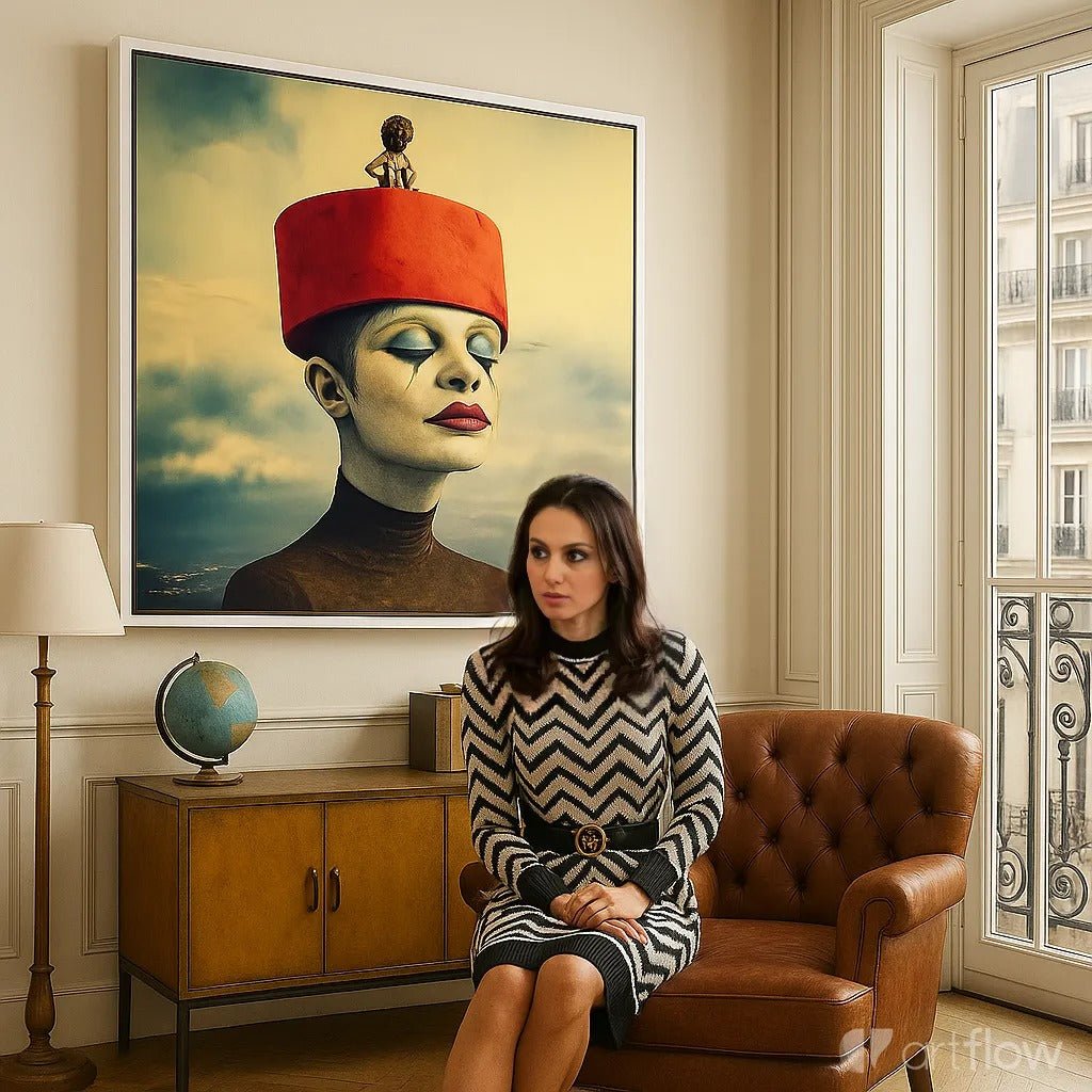 Canvas Print : Whimsical Majesty - Surreal Portrait Canvas Wall Art modern abstract canvas wall art by Rossetti Art – luxury interior design artwork for living room, bedroom, office – Surreal Portrait Canvas Whimsical Majesty whimsical wall art prints