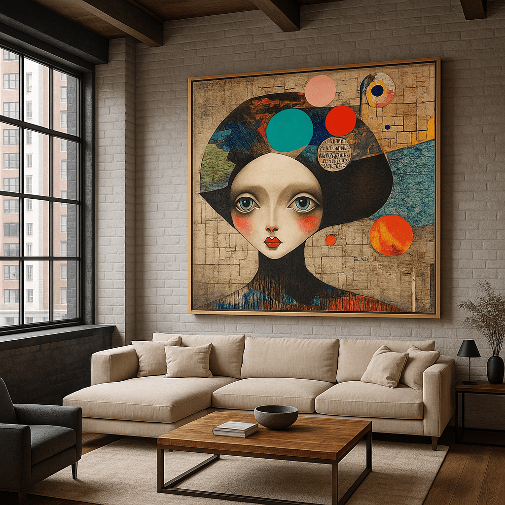 Canvas Print : "Whimsical Vision" - Abstract Portrait Print | Vibrant Surreal Wall Art - Chiara Rossetti
