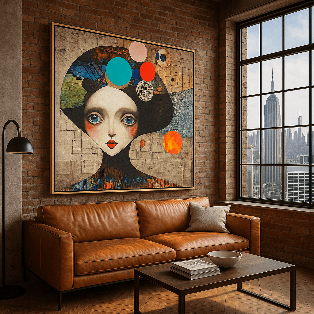 Canvas Print : "Whimsical Vision" - Abstract Portrait Print | Vibrant Surreal Wall Art - Chiara Rossetti