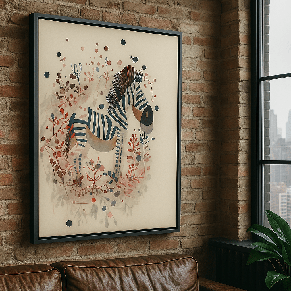 Canvas Print : "Whimsical Zebra Garden" – Watercolor Animal Canvas Print Art - Chiara Rossetti