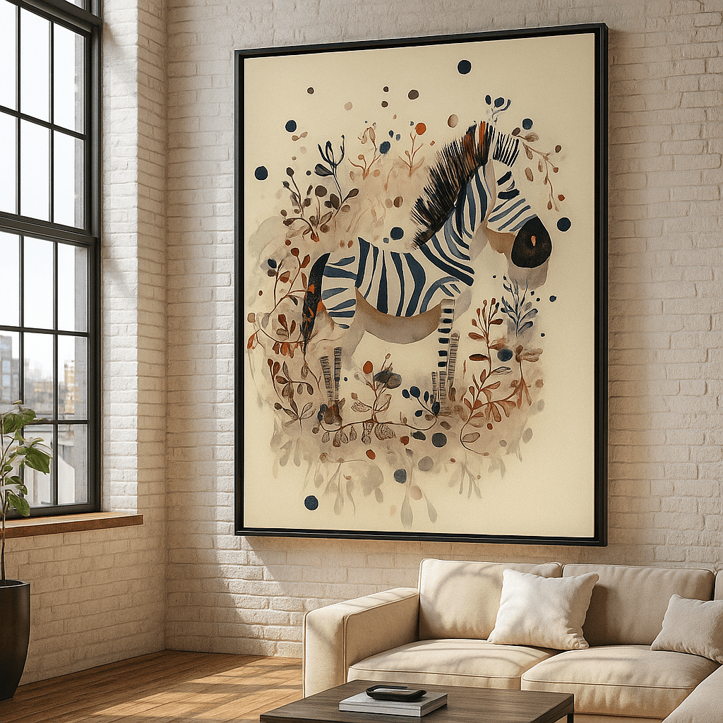 Canvas Print : "Whimsical Zebra Garden" – Watercolor Animal Canvas Print Art - Chiara Rossetti
