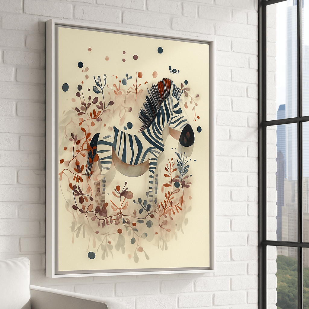 Canvas Print : "Whimsical Zebra Garden" – Watercolor Animal Canvas Print Art - Chiara Rossetti