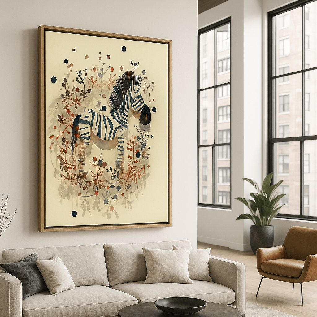 Canvas Print : "Whimsical Zebra Garden" – Watercolor Animal Canvas Print Art - Chiara Rossetti