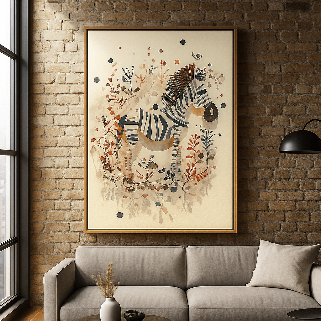 Canvas Print : "Whimsical Zebra Garden" – Watercolor Animal Canvas Print Art - Chiara Rossetti