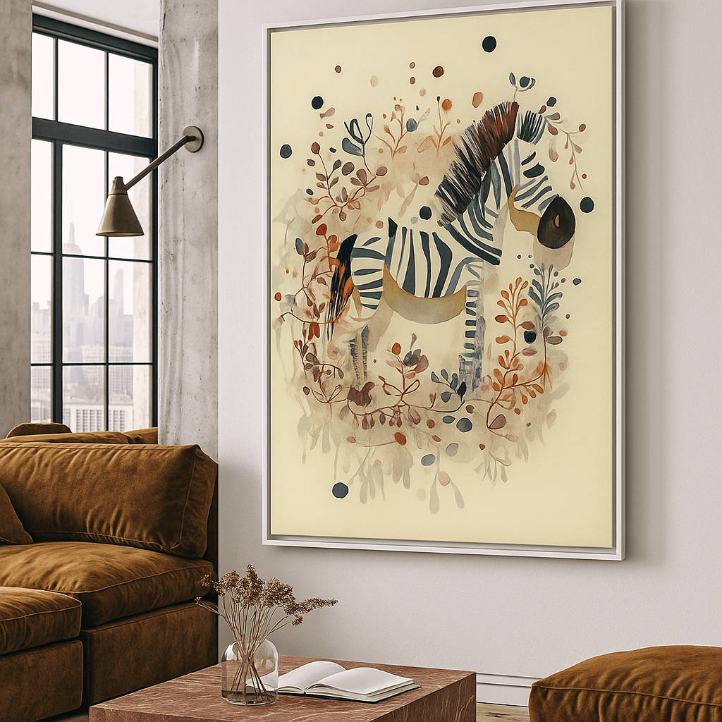Canvas Print : "Whimsical Zebra Garden" – Watercolor Animal Canvas Print Art - Chiara Rossetti