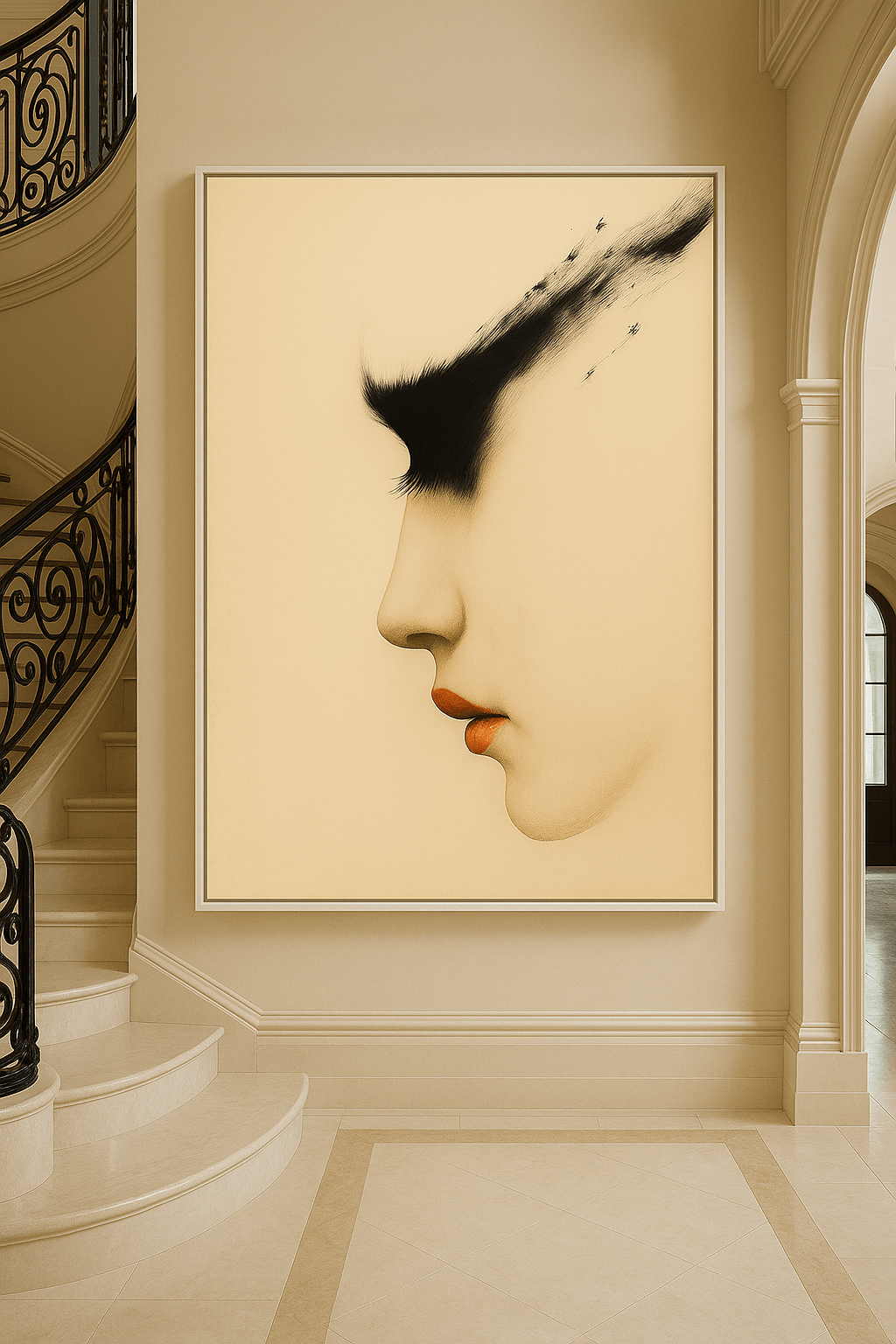 Canvas Print: Whispered Profile – Feminine Minimalist Portrait Art modern abstract canvas wall art by Rossetti Art – luxury interior design artwork for living room, bedroom, office – Contemporary Art for Sale contemporary art piece Contemporary art print