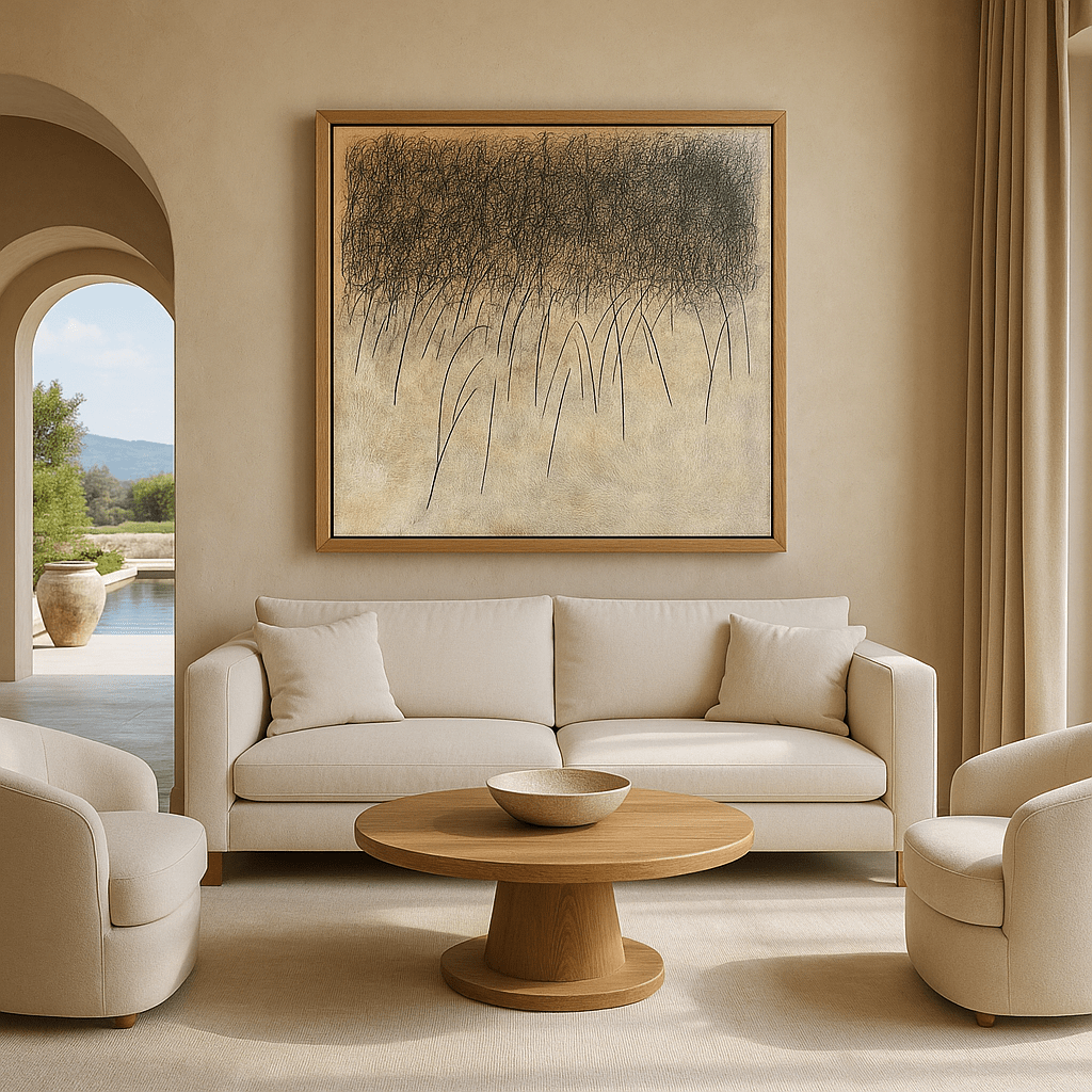 Canvas Print: Whispering Fields - Minimalist Abstract Line Art Print modern abstract canvas wall art by Rossetti Art – luxury interior design artwork for living room, bedroom, office – contemporary art piece Contemporary Canvas Art Contemporary canvas print