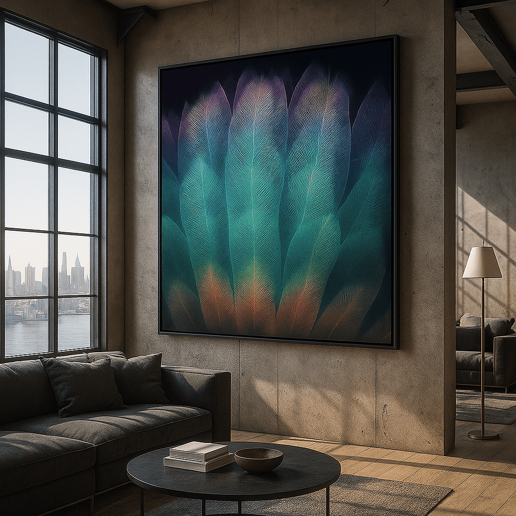 Canvas Print : Whispers in Teal | Abstract Feather Canvas Wall Art - Chiara Rossetti