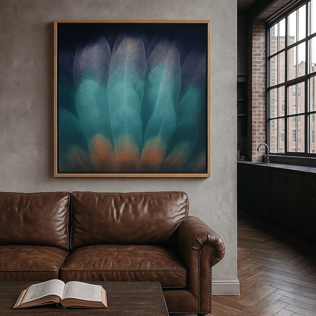 Canvas Print : Whispers in Teal | Abstract Feather Canvas Wall Art - Chiara Rossetti
