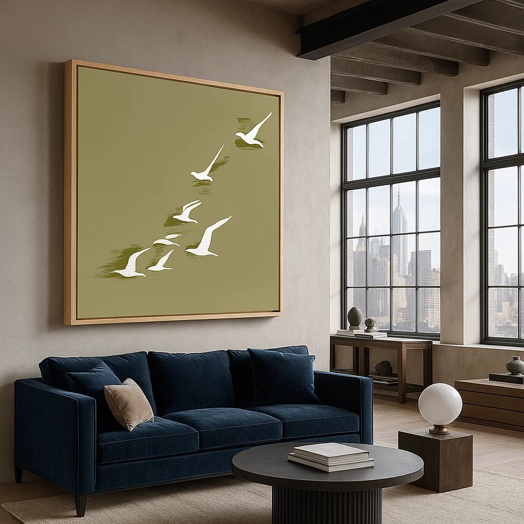 Canvas Print: Whispers of Flight – Minimalist Bird Canvas Print | Modern Abstract Wall Art for Peaceful Interiors modern abstract canvas wall art by Rossetti Art – luxury interior design artwork for living room, bedroom, office – abstract wall art African silhouette canvas boho chic wall art