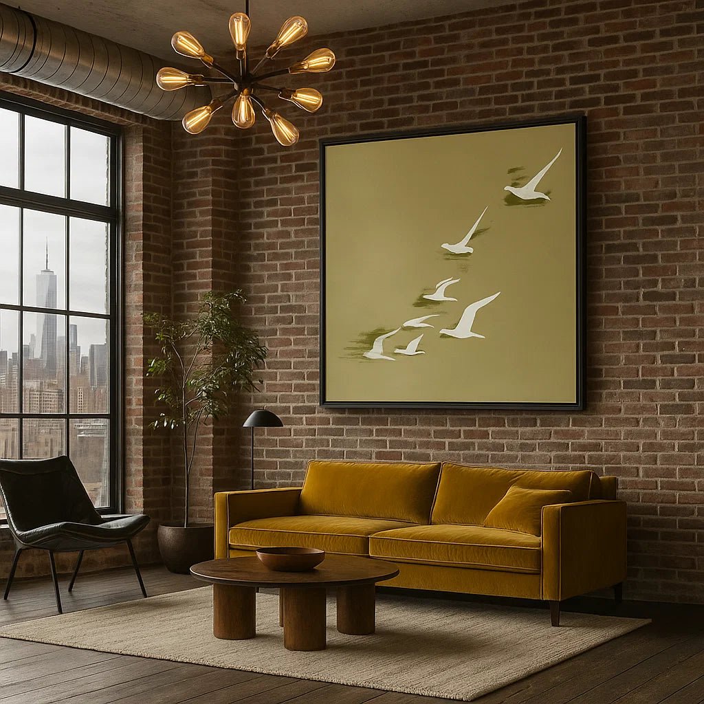 Canvas Print: Whispers of Flight – Minimalist Bird Canvas Print | Modern Abstract Wall Art for Peaceful Interiors modern abstract canvas wall art by Rossetti Art – luxury interior design artwork for living room, bedroom, office – abstract wall art African silhouette canvas boho chic wall art