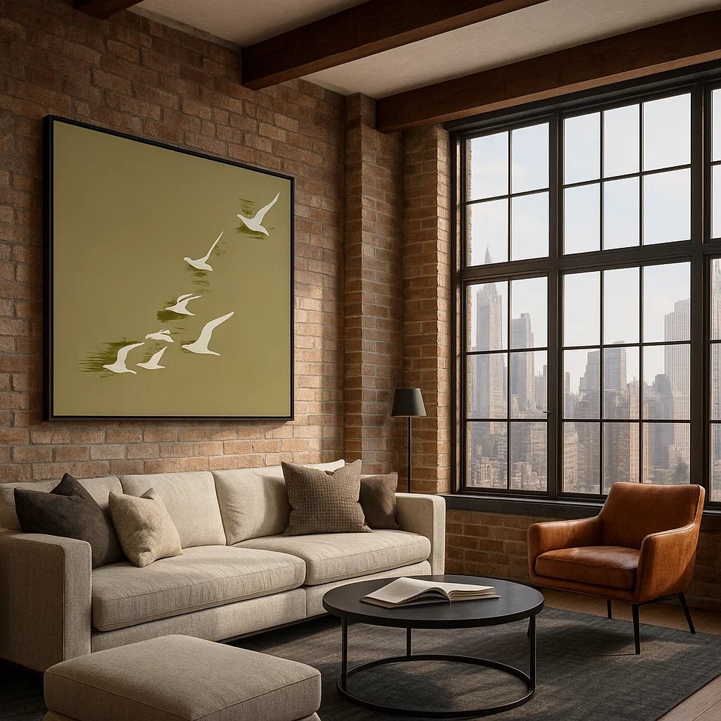 Canvas Print: Whispers of Flight – Minimalist Bird Canvas Print | Modern Abstract Wall Art for Peaceful Interiors modern abstract canvas wall art by Rossetti Art – luxury interior design artwork for living room, bedroom, office – abstract wall art African silhouette canvas boho chic wall art