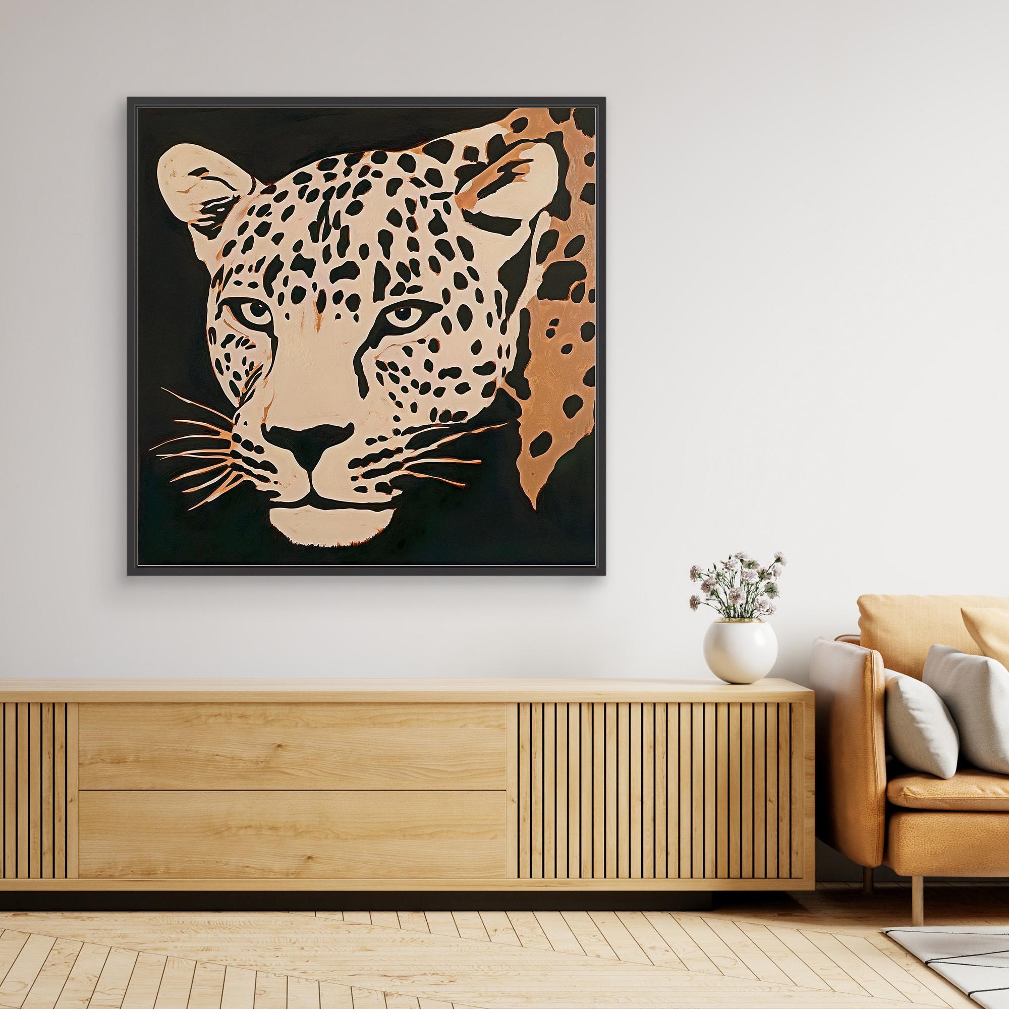 Canvas Print: Wild Stare – Minimalist Leopard Print modern abstract canvas wall art by Rossetti Art – luxury interior design artwork for living room, bedroom, office – Animal Print Decor Contemporary canvas print Contemporary Canvas Prints