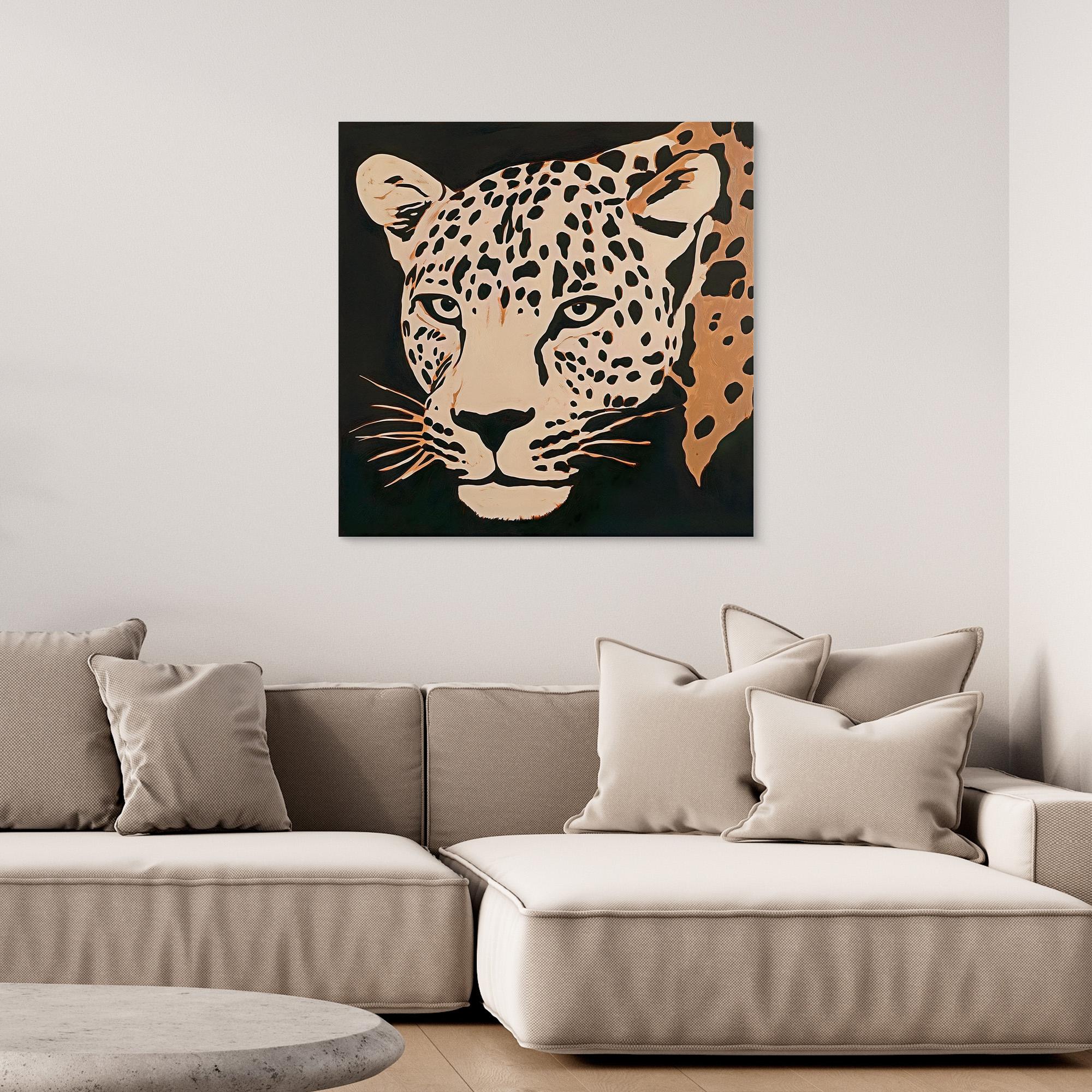 Canvas Print: Wild Stare – Minimalist Leopard Print modern abstract canvas wall art by Rossetti Art – luxury interior design artwork for living room, bedroom, office – Animal Print Decor Contemporary canvas print Contemporary Canvas Prints