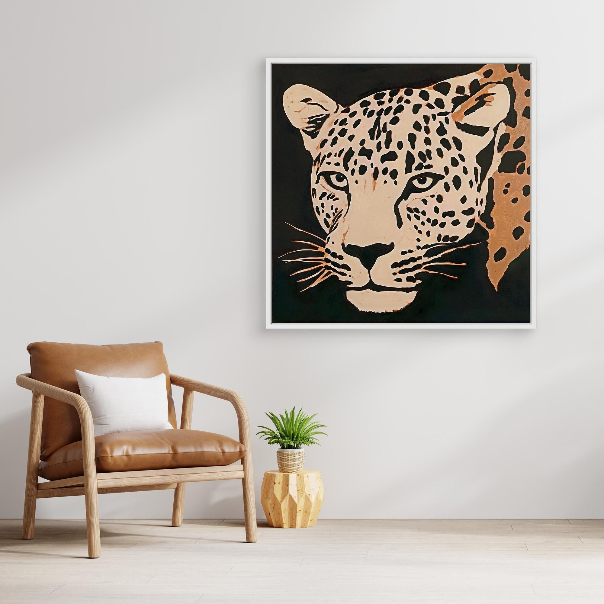 Canvas Print: Wild Stare – Minimalist Leopard Print modern abstract canvas wall art by Rossetti Art – luxury interior design artwork for living room, bedroom, office – Animal Print Decor Contemporary canvas print Contemporary Canvas Prints