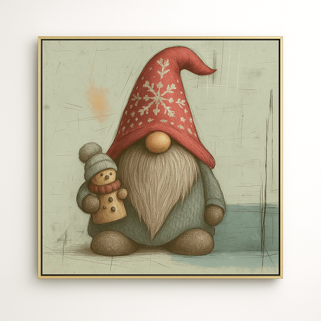 Canvas Print: Winter Gnome – Handcrafted Christmas Art Print with Nordic Charm | Rossetti Art modern abstract canvas wall art by Rossetti Art – luxury interior design artwork for living room, bedroom, office – abstract wall art canvas print art Chiara Rossetti
