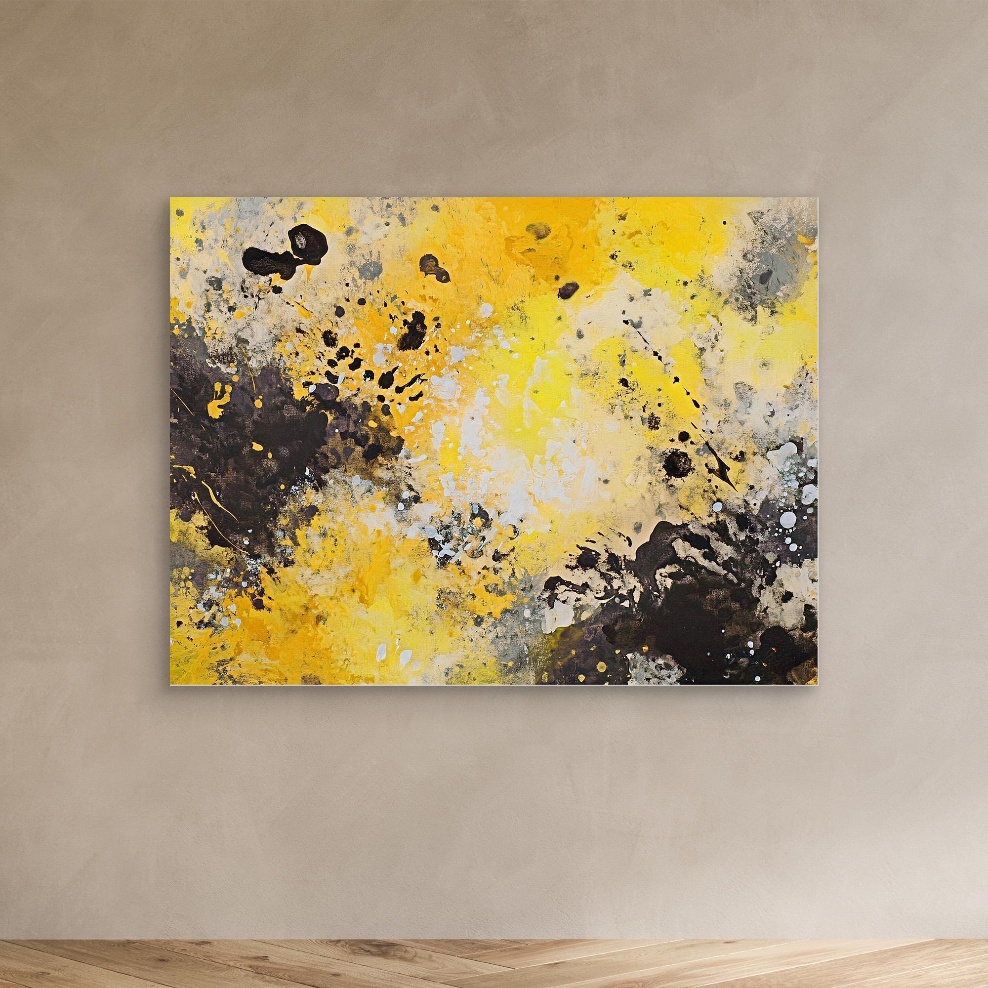 Canvas Print: "Yellow Chaos" - Abstract Splatter Art on Canvas modern abstract canvas wall art by Rossetti Art – luxury interior design artwork for living room, bedroom, office – Contemporary Art for Sale contemporary art piece Contemporary Canvas Art
