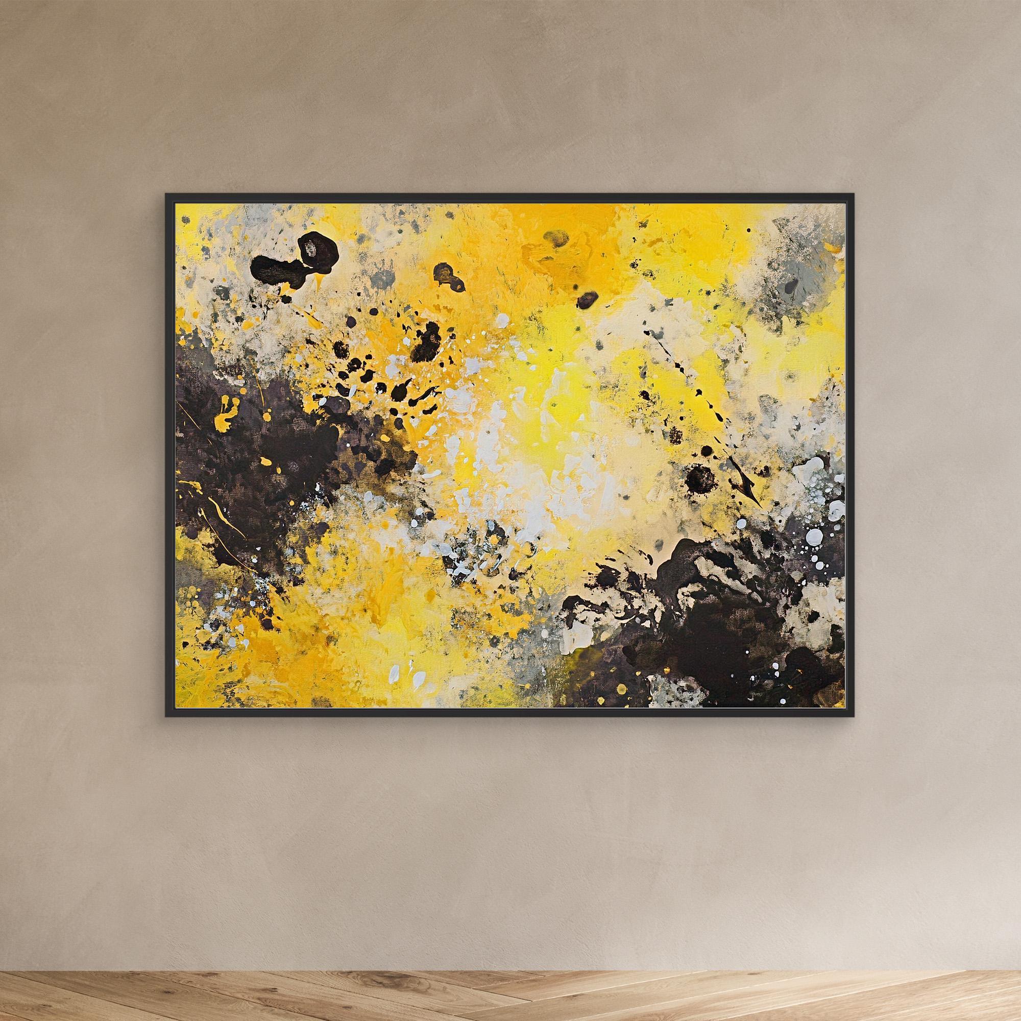 Canvas Print: "Yellow Chaos" - Abstract Splatter Art on Canvas modern abstract canvas wall art by Rossetti Art – luxury interior design artwork for living room, bedroom, office – Contemporary Art for Sale contemporary art piece Contemporary Canvas Art
