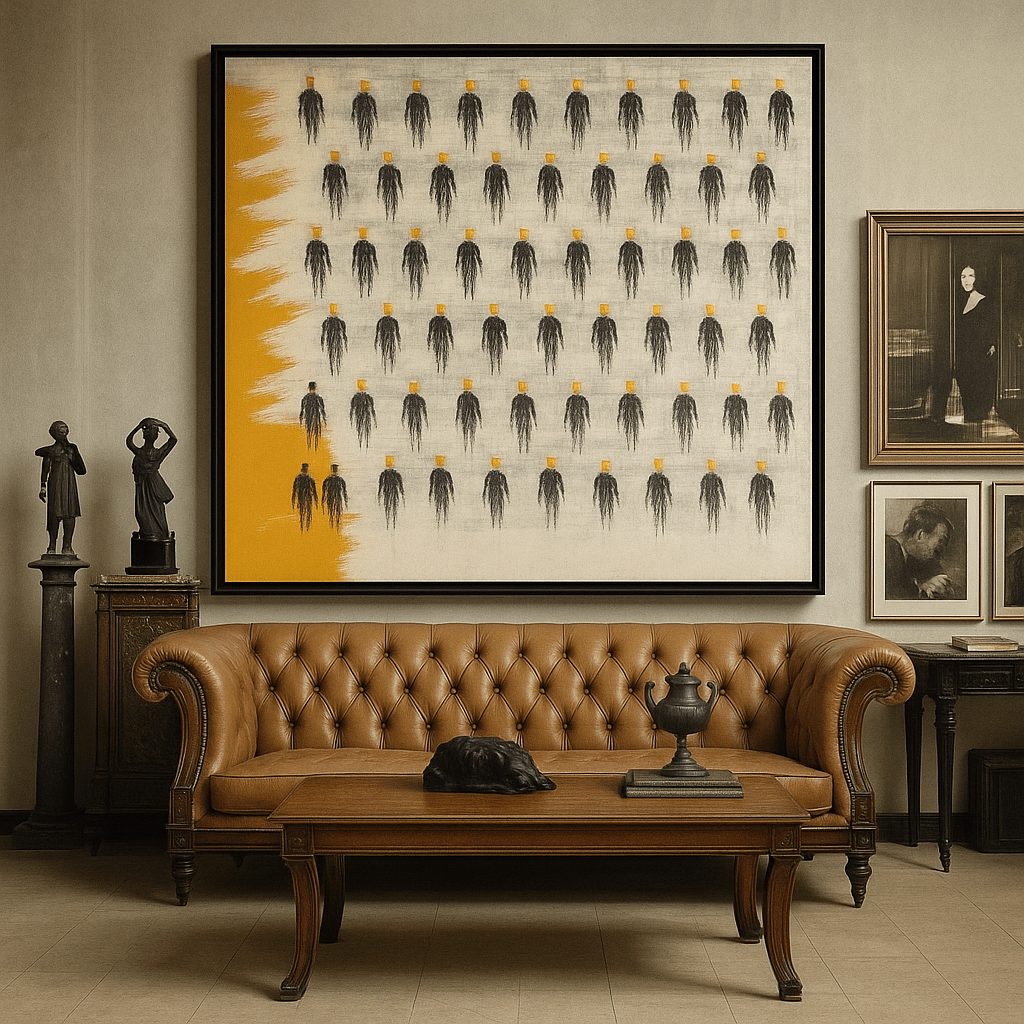 Canvas Print: Yellow Dissent – Abstract Social Commentary Wall Art modern abstract canvas wall art by Rossetti Art – luxury interior design artwork for living room, bedroom, office – creative studio decor Geometric Abstract Art industrial style art