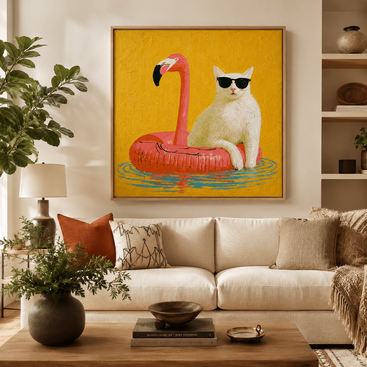 Cat Art Print Abstract — Float On by Rossetti Art modern abstract canvas wall art by Rossetti Art – luxury interior design artwork for living room, bedroom, office – animal Entryway Wall Art Living Room Canvas Art