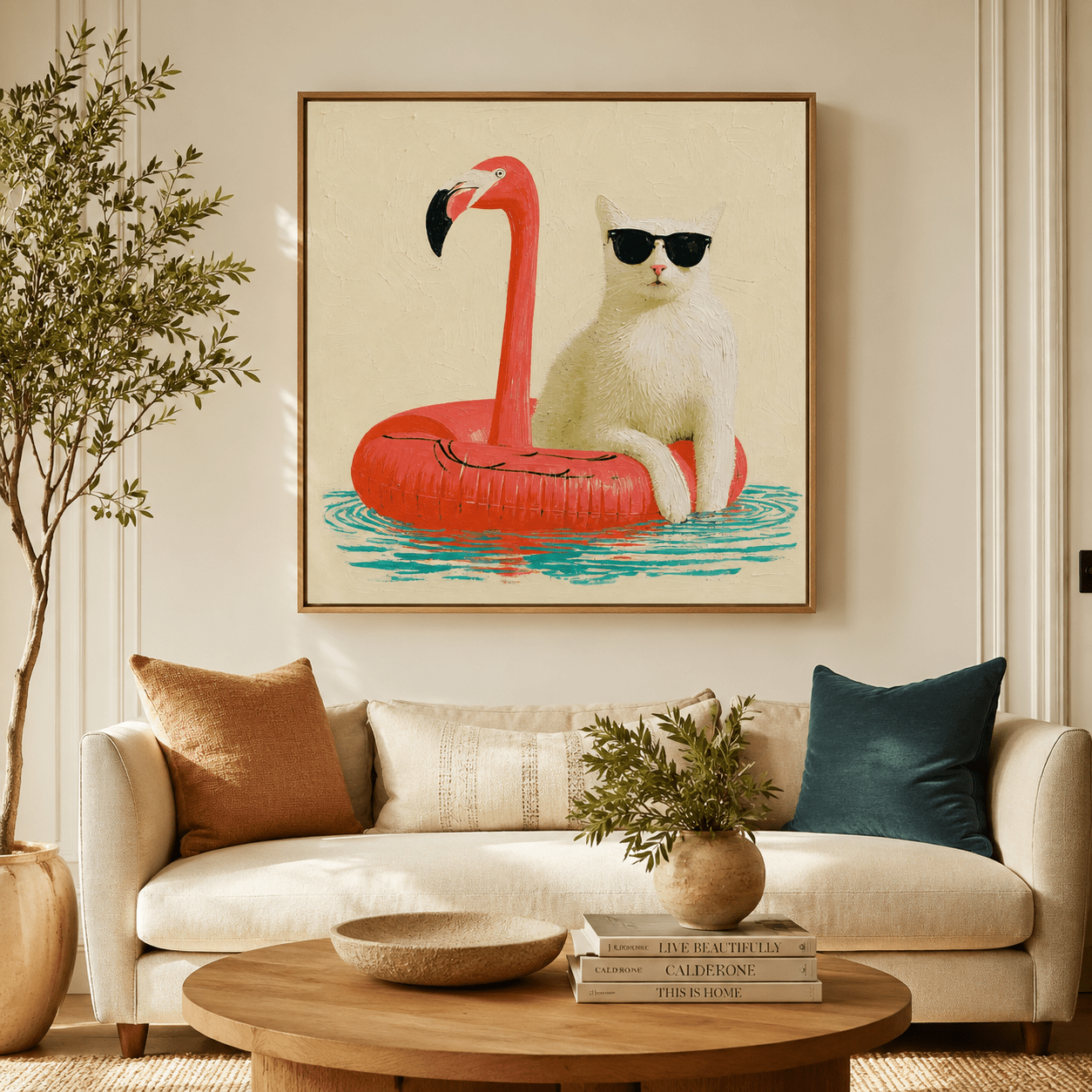 Cat Art Print Abstract — Float On by Rossetti Art modern abstract canvas wall art by Rossetti Art – luxury interior design artwork for living room, bedroom, office – animal Entryway Wall Art Living Room Canvas Art