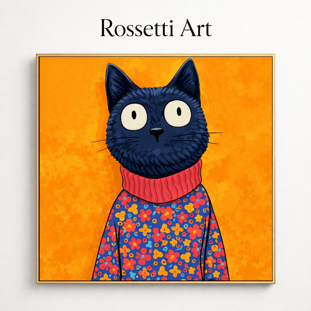Cat Canvas Print Art – Colorful Whimsical Feline Portrait Wall Art for Modern Decor | Rossetti Art modern abstract canvas wall art by Rossetti Art – luxury interior design artwork for living room, bedroom, office – canvas print art Chiara Rossetti kids