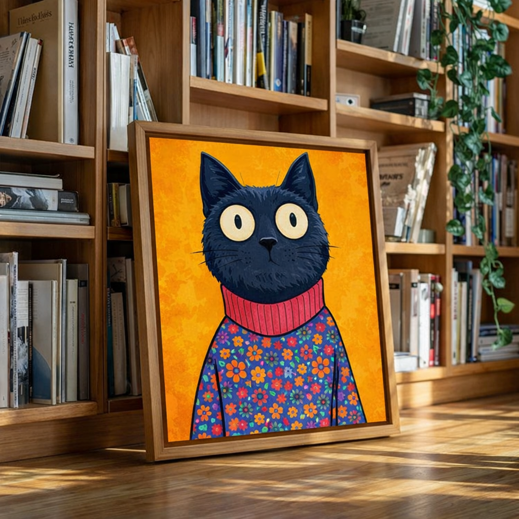 Cat Canvas Print Art – Colorful Whimsical Feline Portrait Wall Art for Modern Decor | Rossetti Art modern abstract canvas wall art by Rossetti Art – luxury interior design artwork for living room, bedroom, office – canvas print art Chiara Rossetti kids