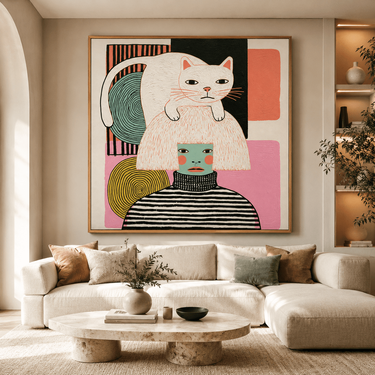 Cat Canvas Wall Art — Crown by Rossetti Art modern abstract canvas wall art by Rossetti Art – luxury interior design artwork for living room, bedroom, office – animal figurative Living Room Canvas Art